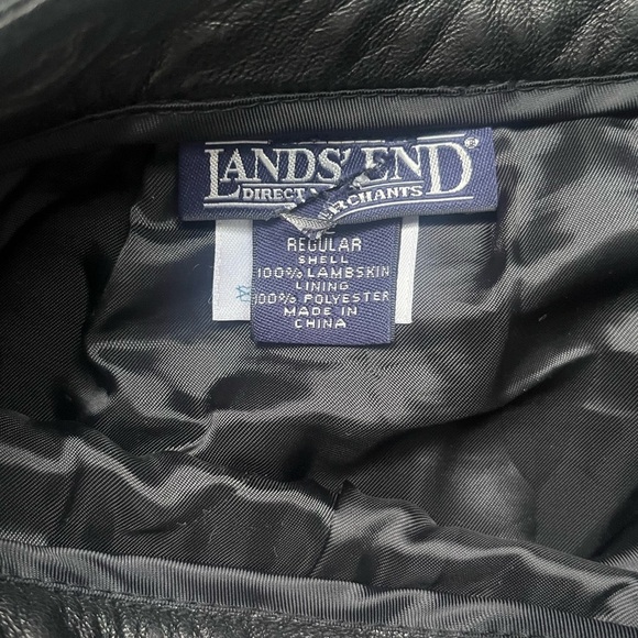 VINTAGE Lands’ End 100% Lambskin Black Straight High Rise Leather Pants Size 12 - Picture 3 of 9
